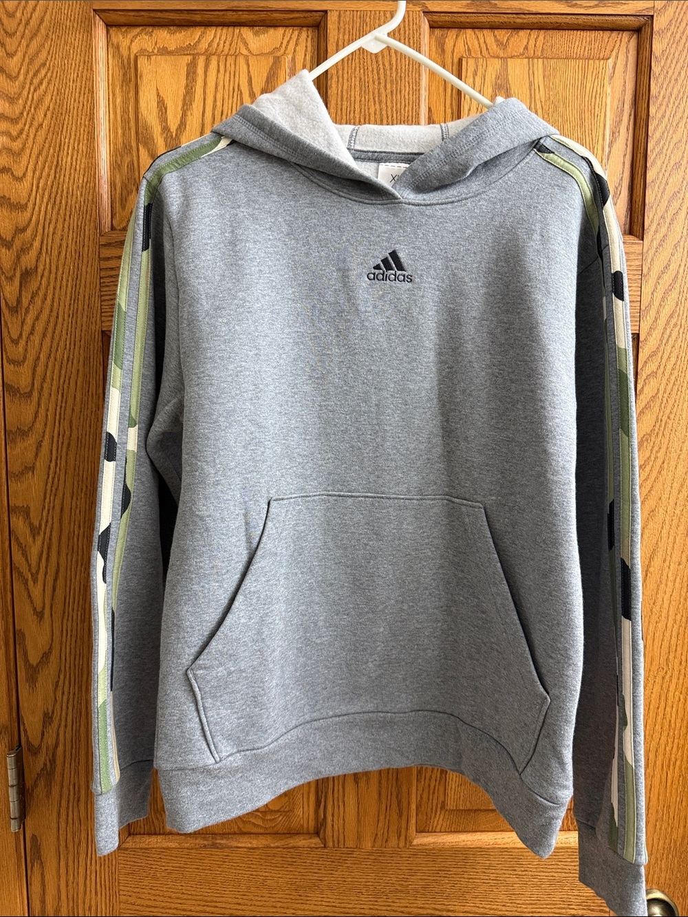 adidas Gray Hoodie with Camo Stripe Sleeves